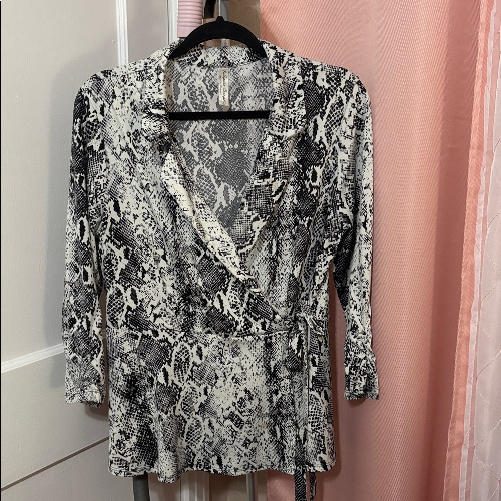 Snakeskin Print Wrap Blouse